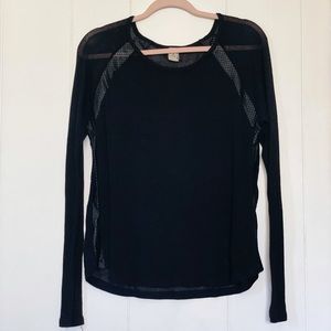 black see-through knit long sleeve top